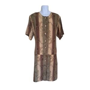 Voir Collection Skirt Set 3X Brown Green Botanical Print Button Up Elastic Waist